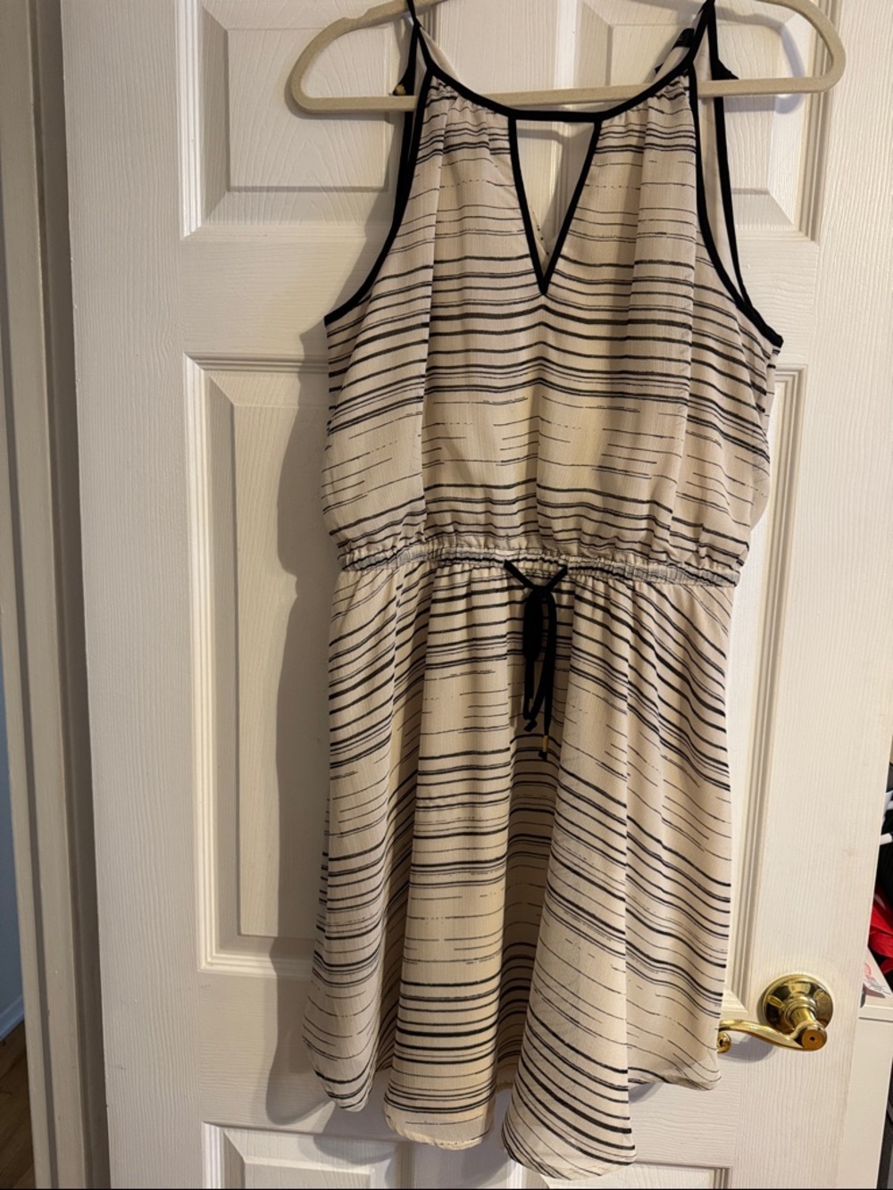 Banana Republic Cream and Black Striped Sleeveless Dress
